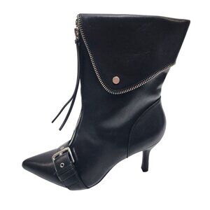 A New Day Black Pointed Toe Zippered Ankle Boots Buckle Detail Size 9.5  Womens